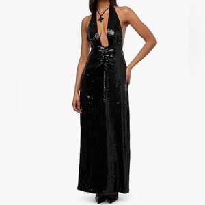 WeWoreWhat Elegant Black glam Sequin Halter maxi Dress size 6 women’s new w tag